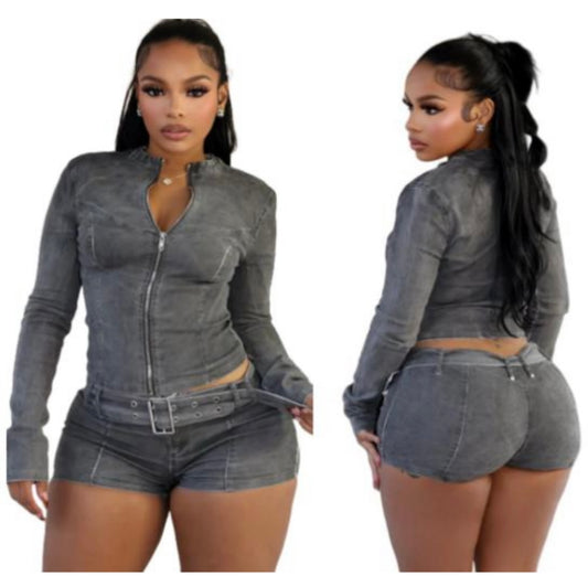 2 Piece Jean Shorts Set